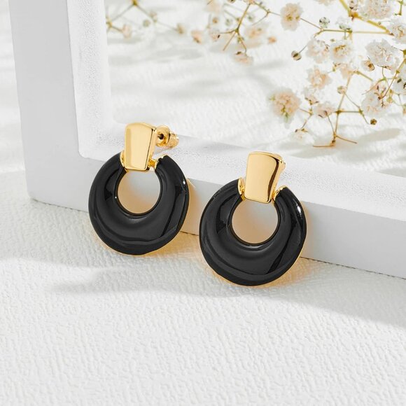Women's Black Statement Retro Hoop Dangle Earrings Multiple Styles Jewelry - Picture 6 of 7